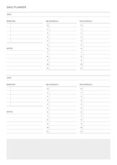 A daily plan design template in a modern, simple, and minimalist style. Note, scheduler, diary, calendar, planner document template illustration.