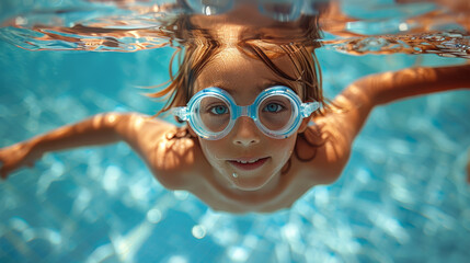 Naklejka premium children swimming in the pool