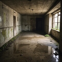 Obraz premium Dreary Basement Blues Abandoned Concrete Walls