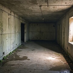 Obraz premium Dreary Basement Blues Abandoned Concrete Walls