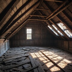 Forgotten Charm Vintage Wooden Attic with Cobwebs in Earthy Tones