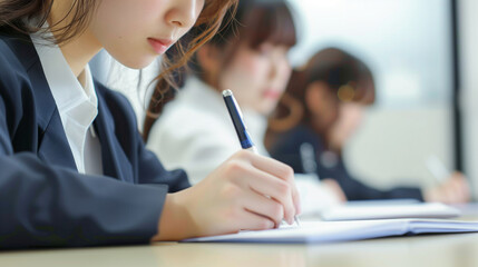 勉強する女子学生の手元