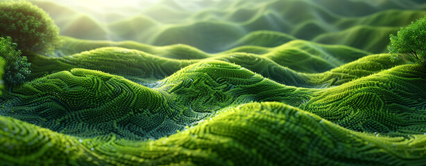 Naklejka premium Illustration of an Abstract organic green, grass, trees, lines as wallpaper background backdrop
