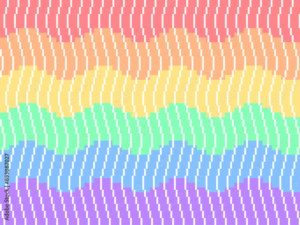 Poster flat pixel rainbow fuzzy lines background with vertical wavy line stripes