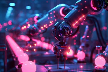 Fototapeta premium Robot close up, pink light background