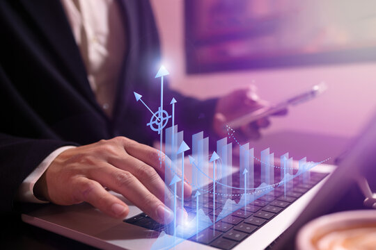 Businessman analyzing and calculating financial data for long term investment growth goals and company finance balance, Business strategy and planning ...	