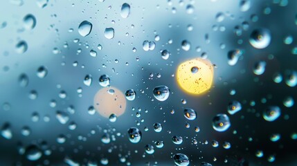  Raindrops on Window: Water droplets on clear glass with a diffuse background, symbolizing weather or introspection 