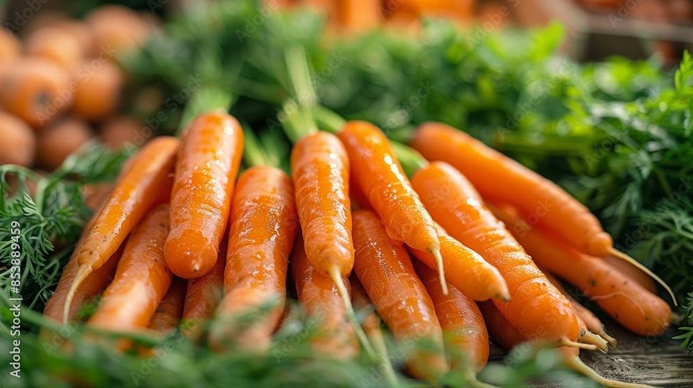 Canvas Prints Depict the crunchiness of a bunch of fresh carrots in a close-up shot. 