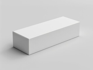 The packaging mockup box is white, made of thick cardboard, rectangular in shape, narrow and long horizontally.