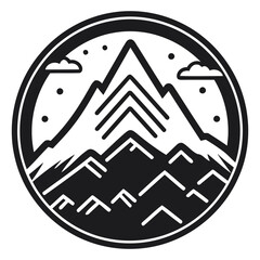 mountain with a starry night sky in the background, surrounded by a circular border