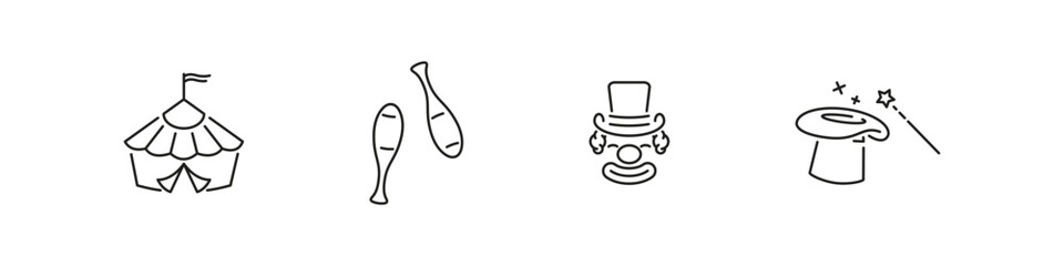 Circus vector icon set. Clown and magic hat icons.