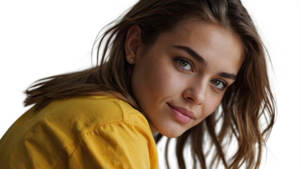 Content  woman casually dressed confidently smiles at the camera