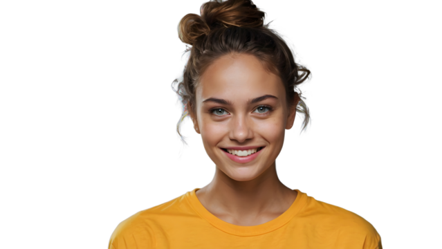 Content  woman casually dressed confidently smiles at the camera