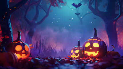 Beautiful festive background for Halloween with pumpkins. AI Generated