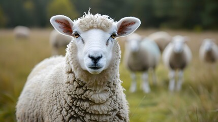 Obraz premium Ecofriendly sheep grazing in an open field, showcasing the environmental impacts of animal agriculture and marketing innovations.