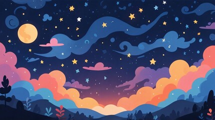 beauty starry night illustration