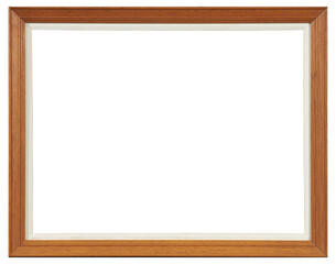 Narrow antique wooden picture frame on a transparent background, in PNG format.