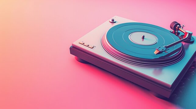 Classic turntable on a bright pastel backdrop with stylish typography, vintage aesthetics, flat illustration, vibrant and retro music design concept 8K , high-resolution, ultra HD,up32K HD