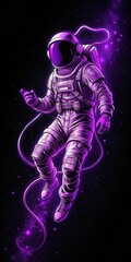 Fototapeta premium Astronaut in space, neon purple, sci-fi illustration