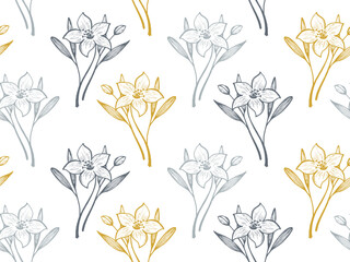 Daffodil or lily flowers vector seamless pattern textile print summer design.