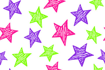 Scribble stars grunge vector seamless pattern. Cosmos background.