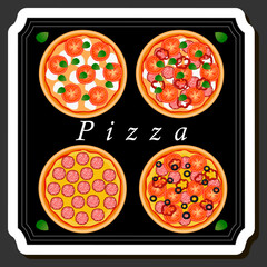 Illustration on theme big hot tasty pizza to pizzeria menu
