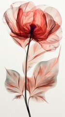 Stunning Fractal Image of a Red Poppy Flower with Delicate Petals and Leaves in Abstract Art Style