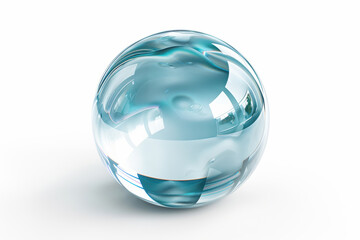A clear glass ball with a blue tint