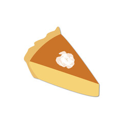 Flat illustration. Autumn cute and cozy icon for your design. Illustration of a piece of cake isolated on a white background...