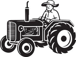 Farmer on Old School Tractor Vector