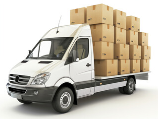 Delivery van on white. Commercial Shipping service company, delivery of van