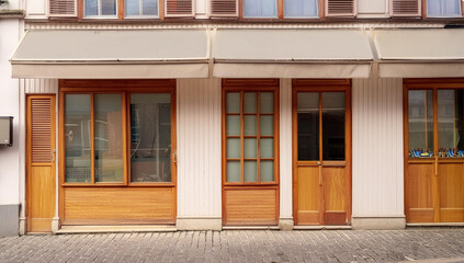 white and wooden boutique facade mockup template