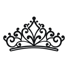 A black silhouette of an ornate crown or tiara with intricate swirling patterns and decorative elements © tinybrushcreations