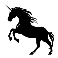 A silhouette of a unicorn with a long mane and horn, standing in a dynamic pose