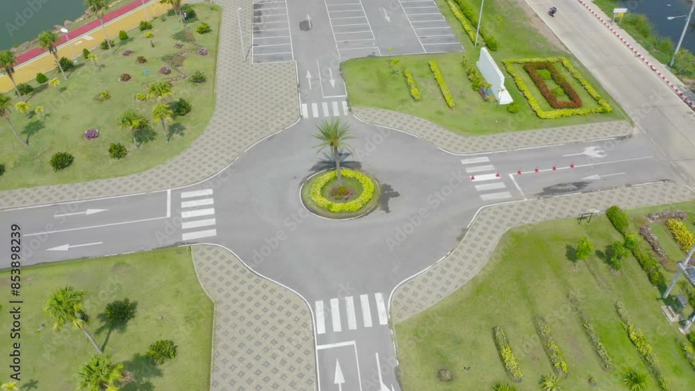 Poster wongwian yai roundabout. aerial view of highway junctions. roads shape circle in structure of archit
