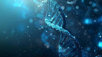 an abstract blue DNA genome poster with copy space suitable for scientific research, medical content, and biotechnology presentations