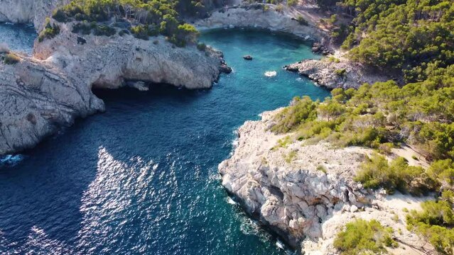 Aerial view Cal&oacute; d'en Monjo, beautiful beach at Cap Formentor, Palma Majorca, Spain