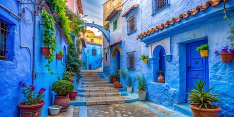 Colorful Alleyway in Chefchaouen, the Blue City of Morocco