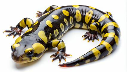 Wild Eastern tiger salamander on white background