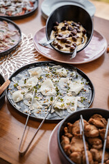 Healthy luxury snack catering on a party. Fine dish in restaurant.