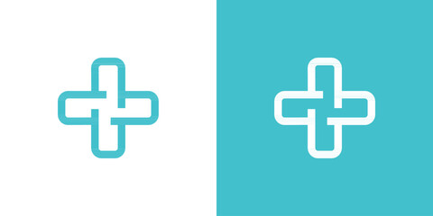 Fototapeta premium Pharmacy plus cross logo. Medic hospital health sign icon vector