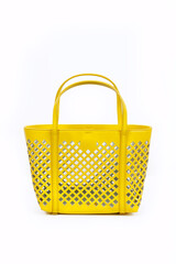 Fototapeta premium Yellow beach bag on white background