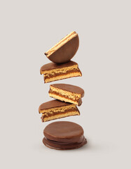 Creative layout made of alfajores on the gray background. Food concept. Macro concept.
