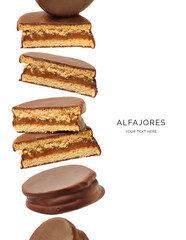 Creative layout made of alfajor on the white background. Food concept. Macro concept.