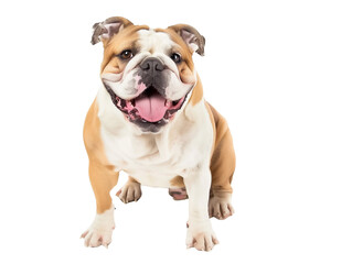 Obraz premium Full body shot of Bulldog dog, sitting, smiling.