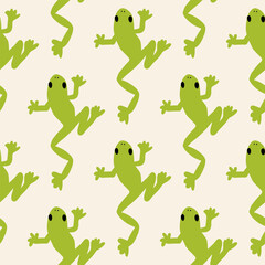 Cute frogs seamless pattern. Cute kawaii animal character. Vector background. Kids print