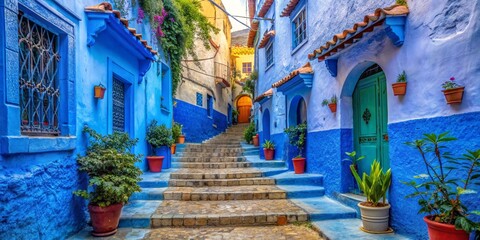 Fototapeta premium Colorful Alleyway in Chefchaouen, the Blue City of Morocco