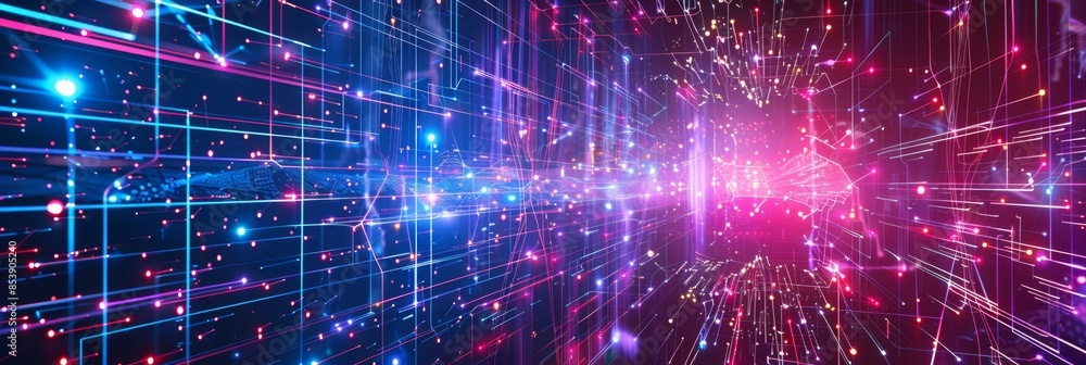 Aufkleber augmented reality, a vibrant digital background with interconnected data lines and glowing points, r