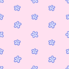 Vector floral seamless pattern. Cute small blue flowers in hand drawn style. Retro vibe. Cottage core. Design for fabric, wallpaper, wrapping paper, cover, poster, invitation