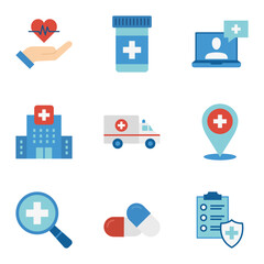 Healthcare and medicine icon set. Pictogram isolated on white background.